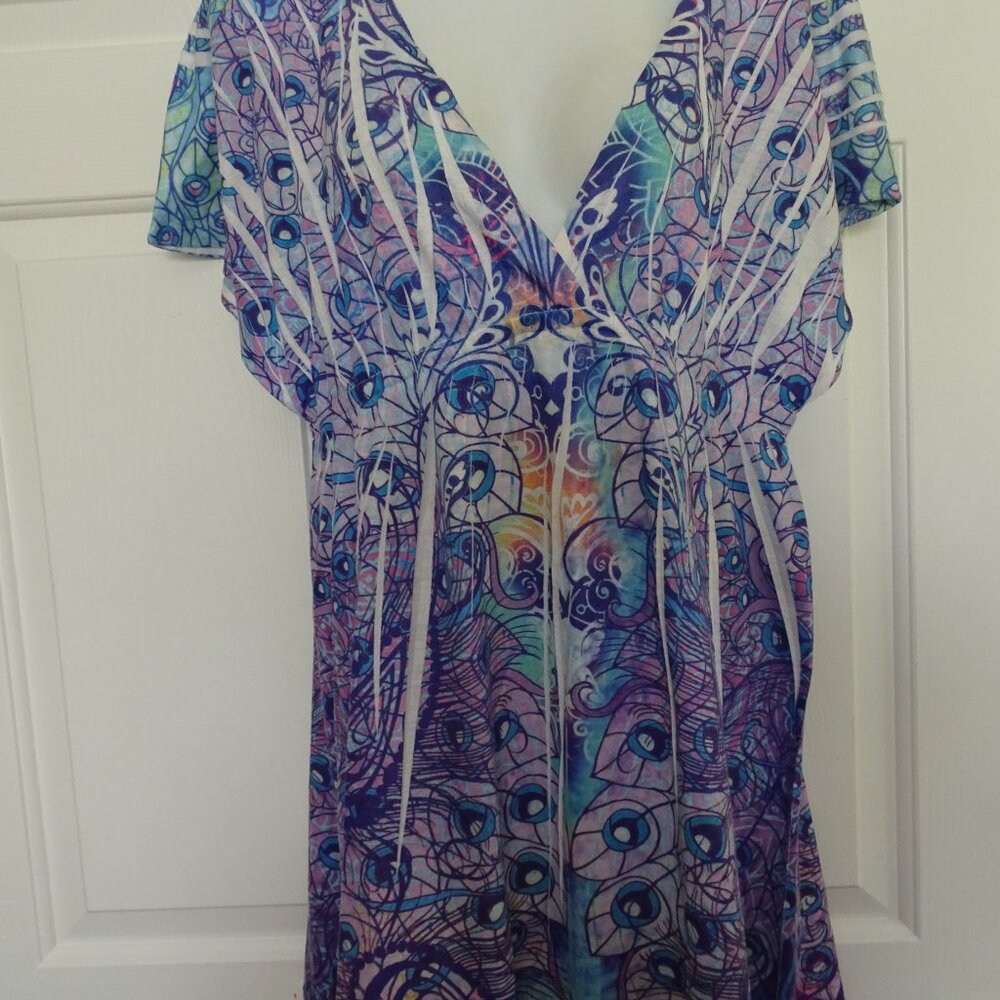Catalina Size XL Blue Paisley V Neck S Sleeve Dress Spring Summer